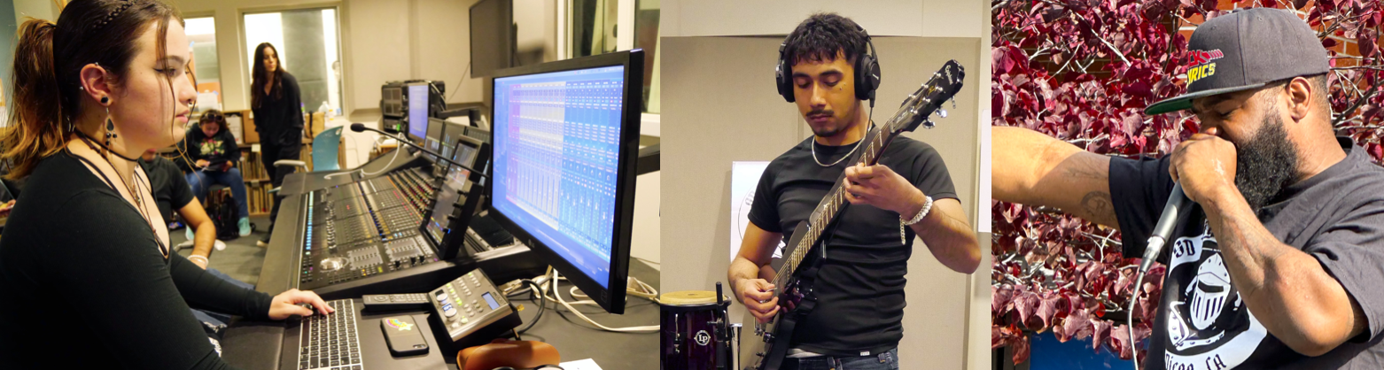 MUSC collage FA25 Musicians performing at recording