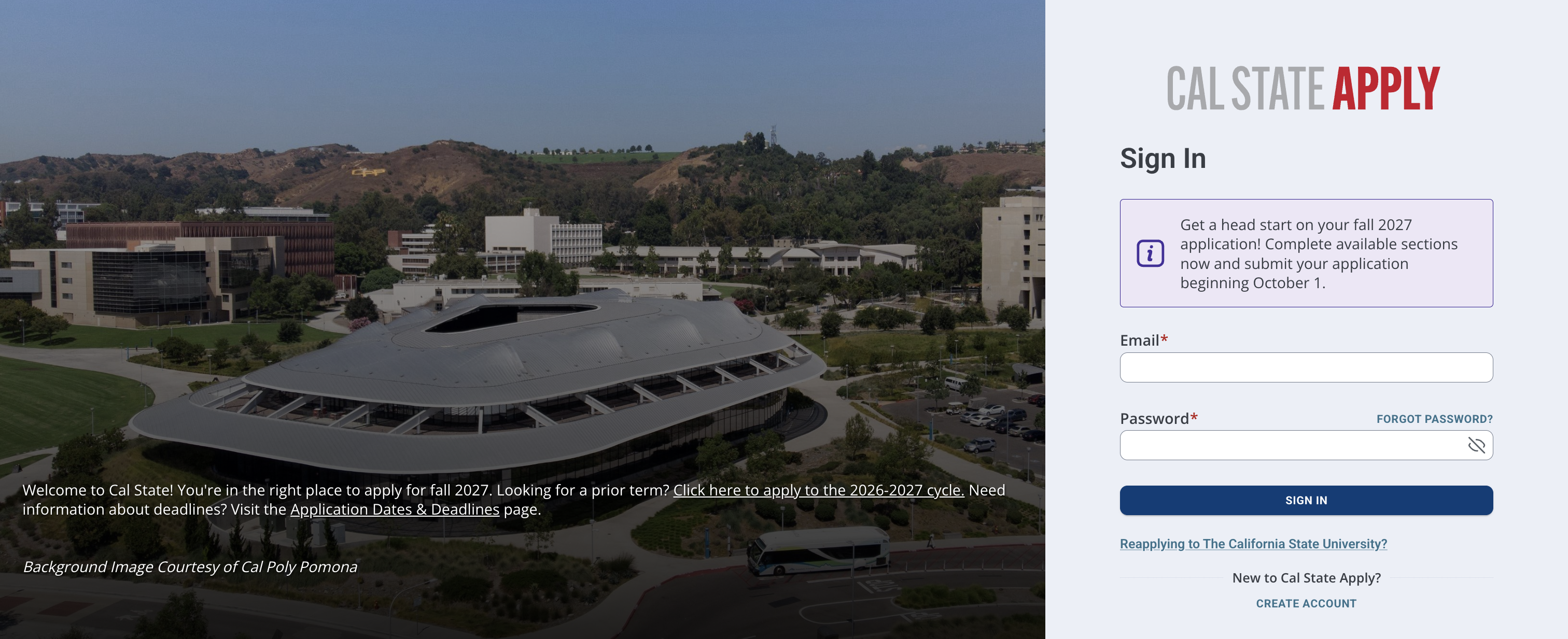 Cal State Apply application sign-in page