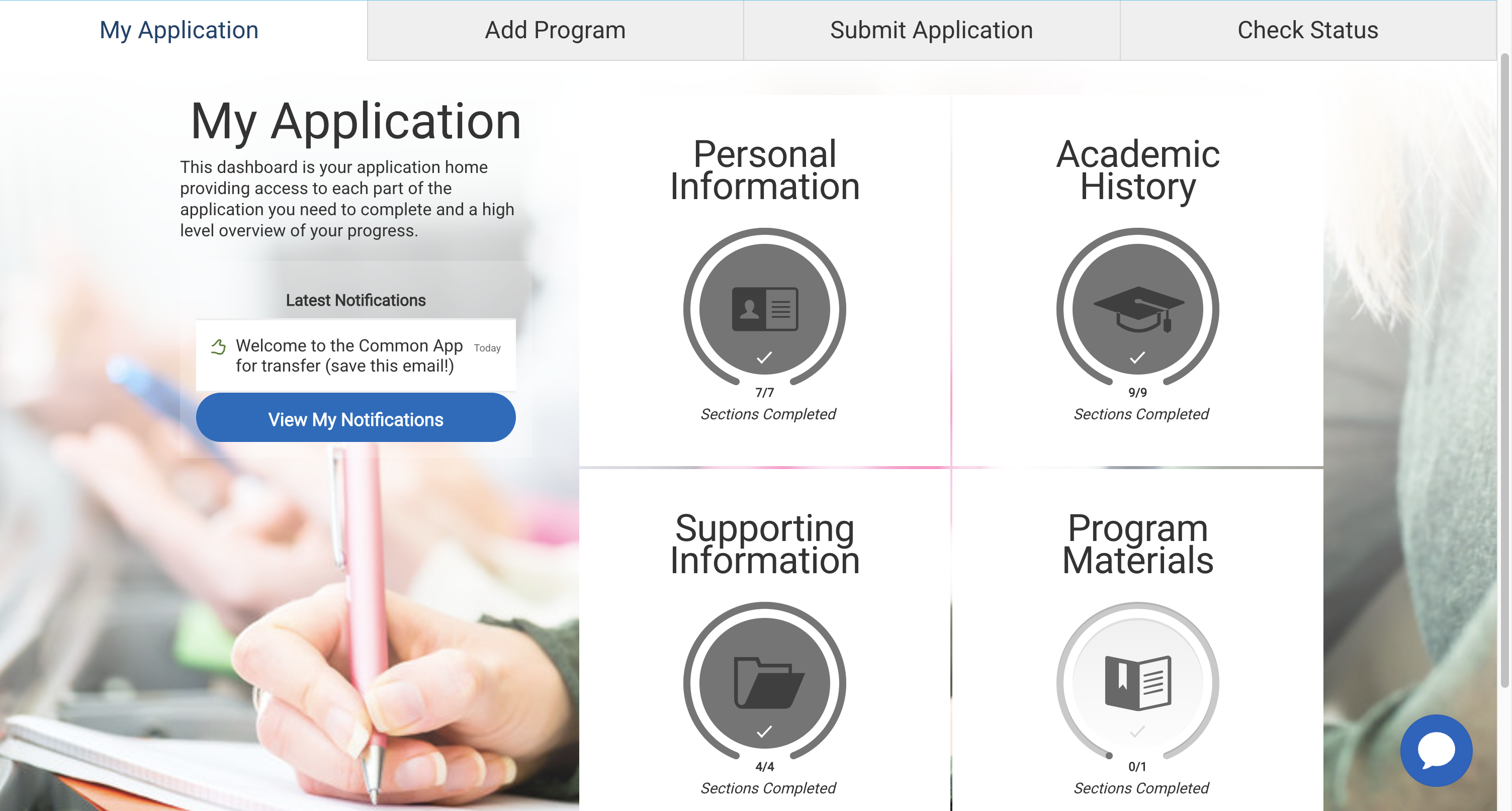 Common Application quadrants