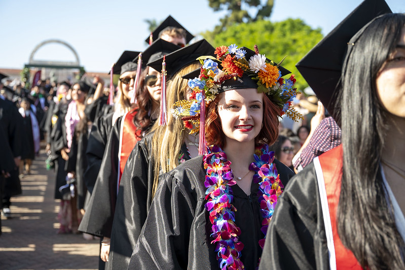 students in line for processional at graduation