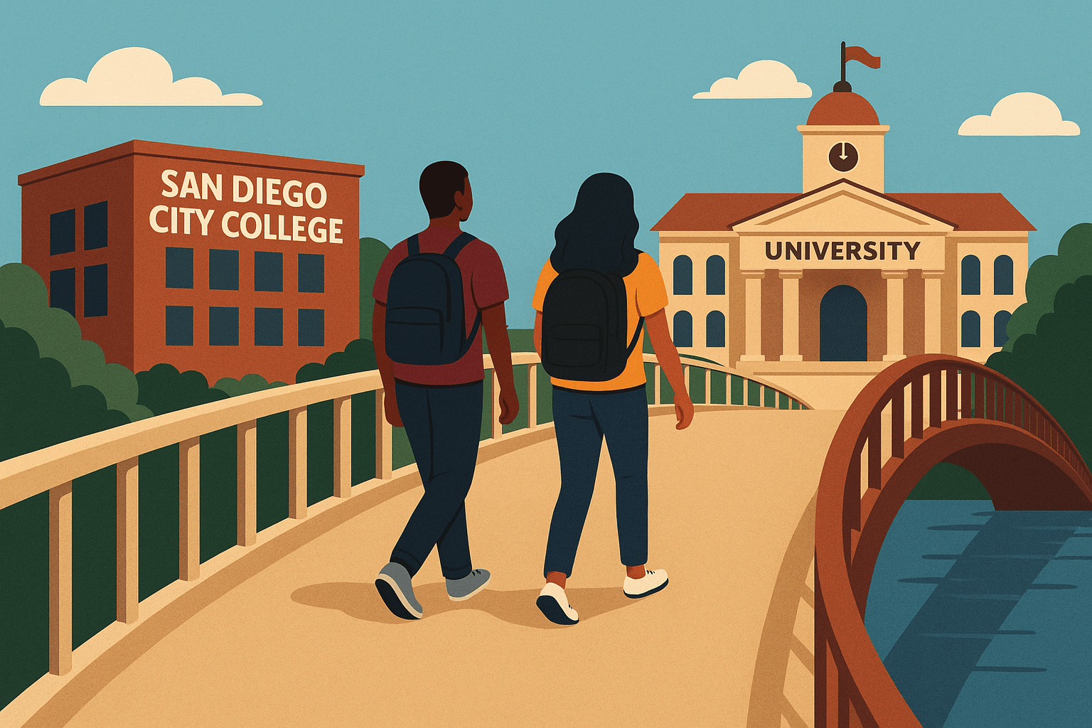 Across the bridge from City College to a University